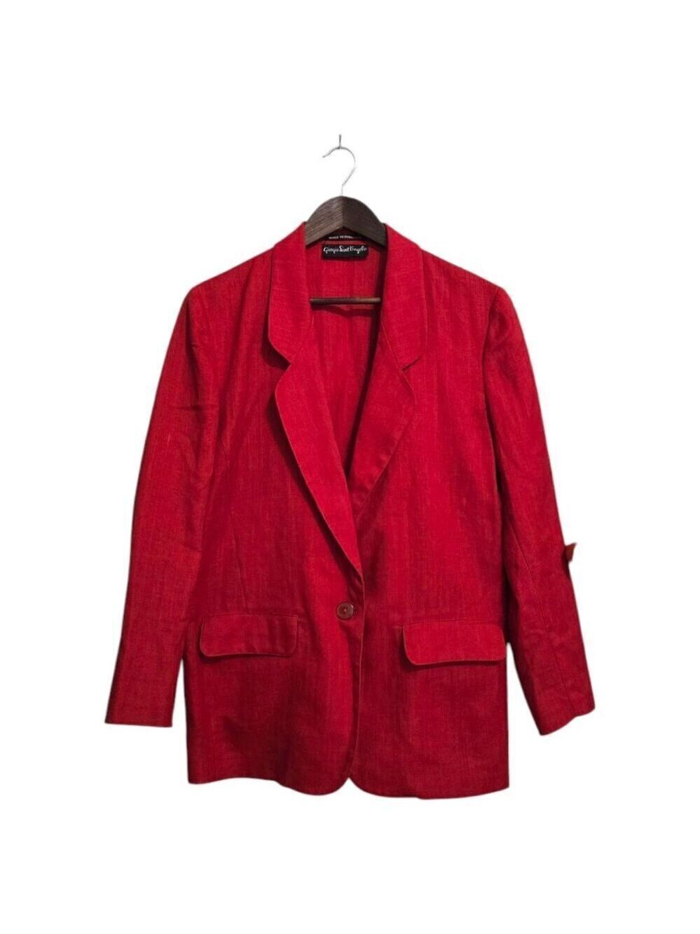 Giorgio Sant Angelo Vintage Red Linen Blend Single Breasted Long Blazer Sz 12